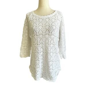 Jeanne Pierre White Crochet Top Women's Size Large | 56-8